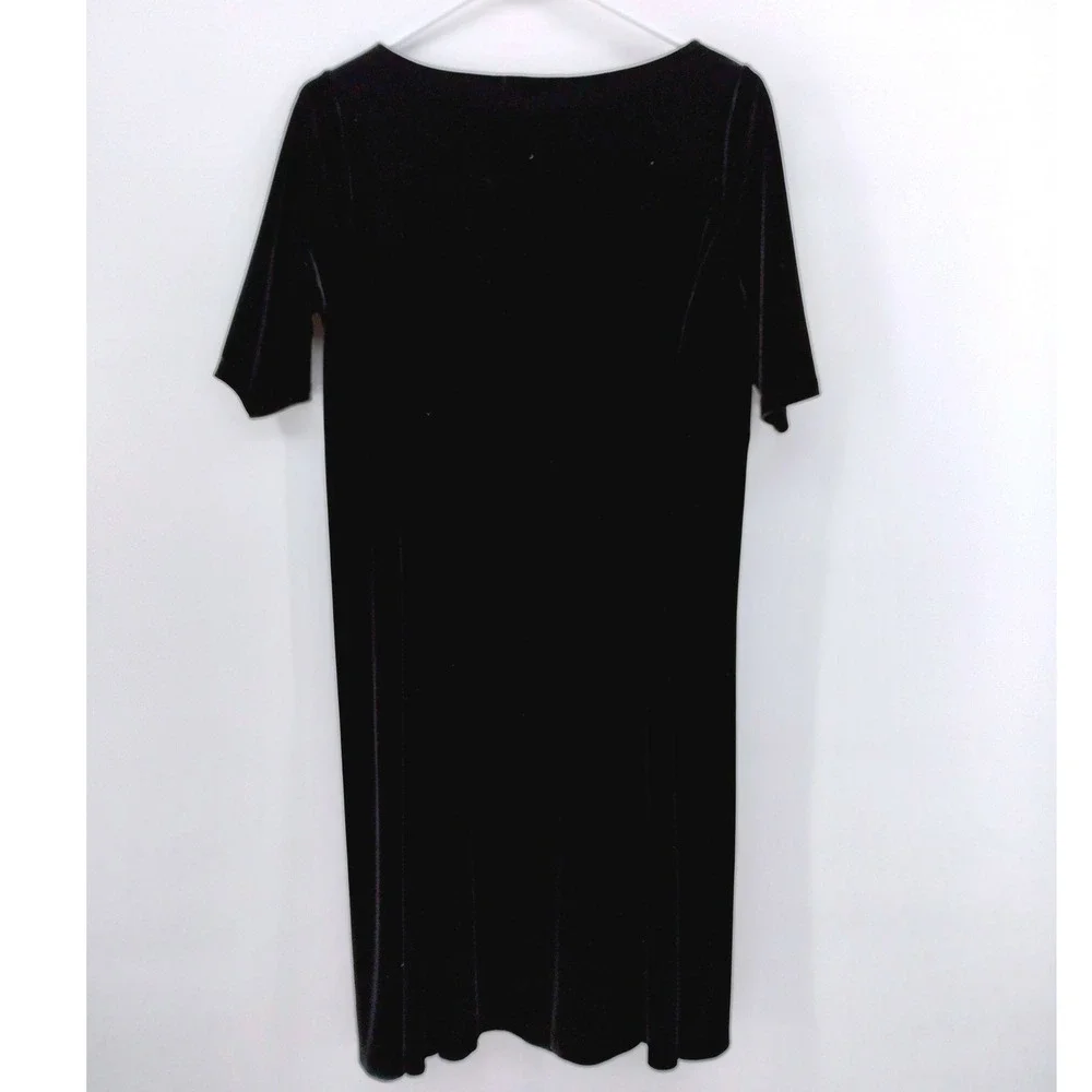 Lands End Black Velvet Short Sleeve‎ Midi Dress Size Medium - Picture 5 of 8